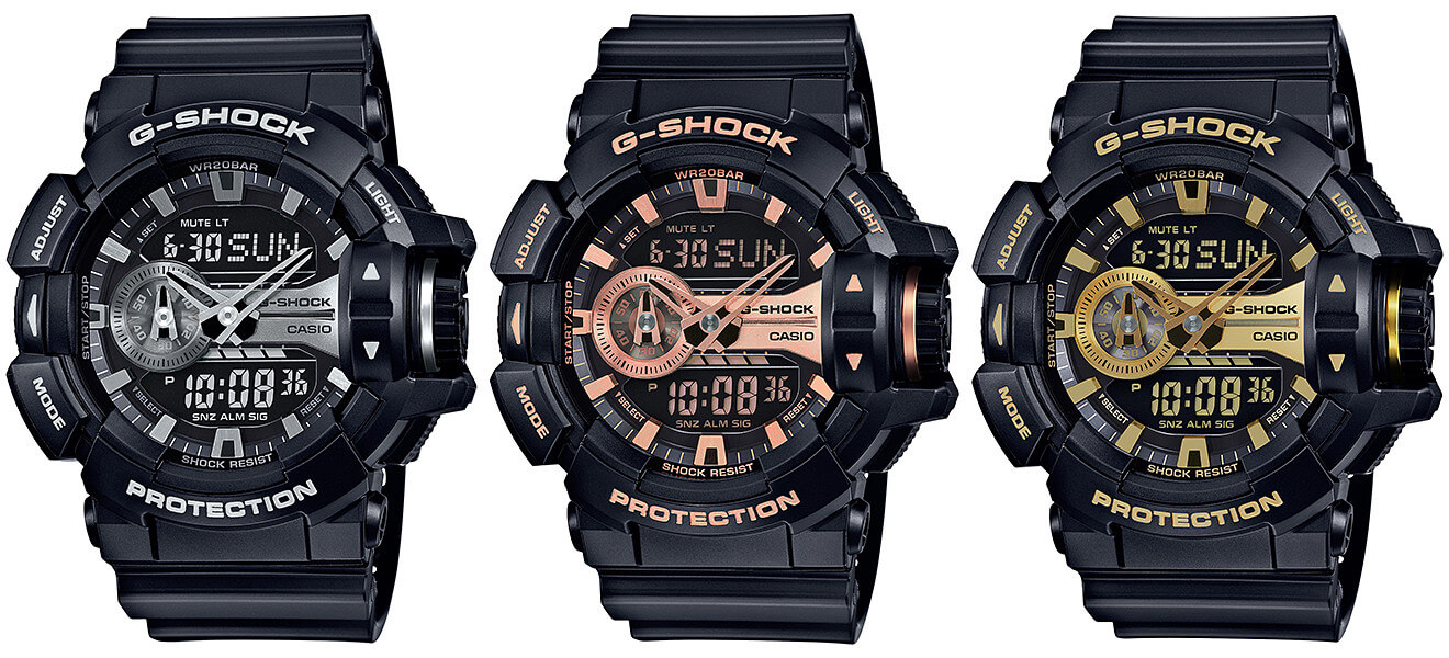 G-Shock GA-400GB Black and Silver / Rose Gold / Yellow Gold 