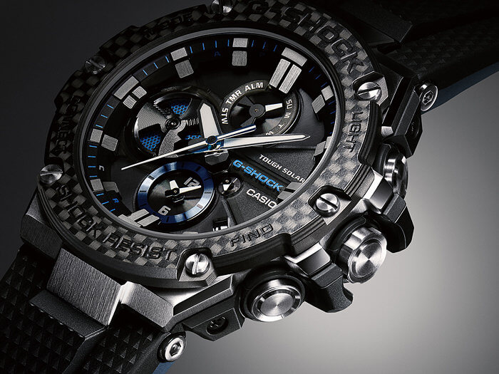 G-Shock GST-B100XA-1A Silver-Black & Blue with Carbon Fiber - G 