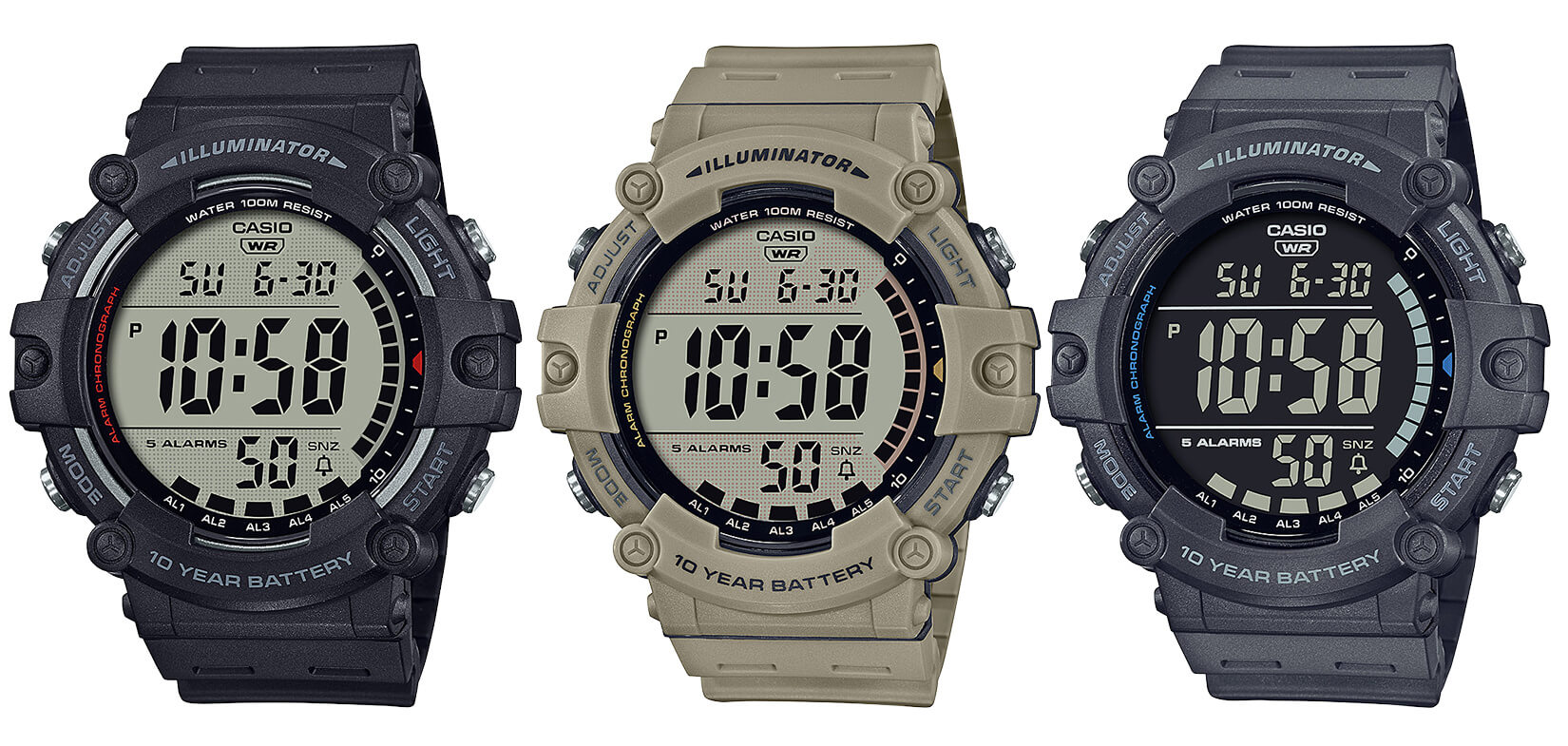 100M Face AE-1500WH: & Casio with WR 10-Year Battery Wide