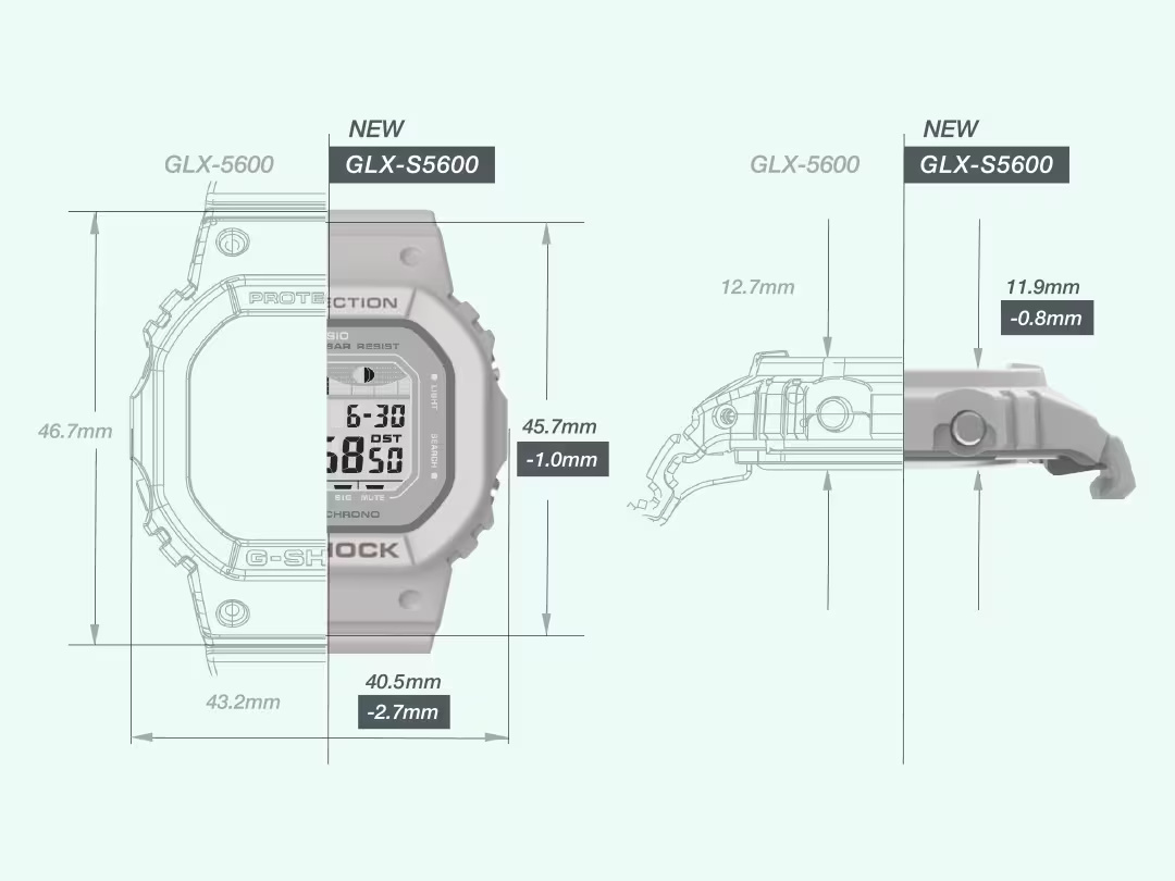 G-Shock GLX-S5600 is a small square G-LIDE surfing watch with tide