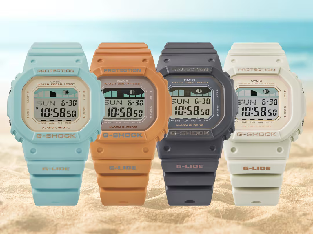 G-Shock GLX-S5600 is a small square G-LIDE surfing watch with tide