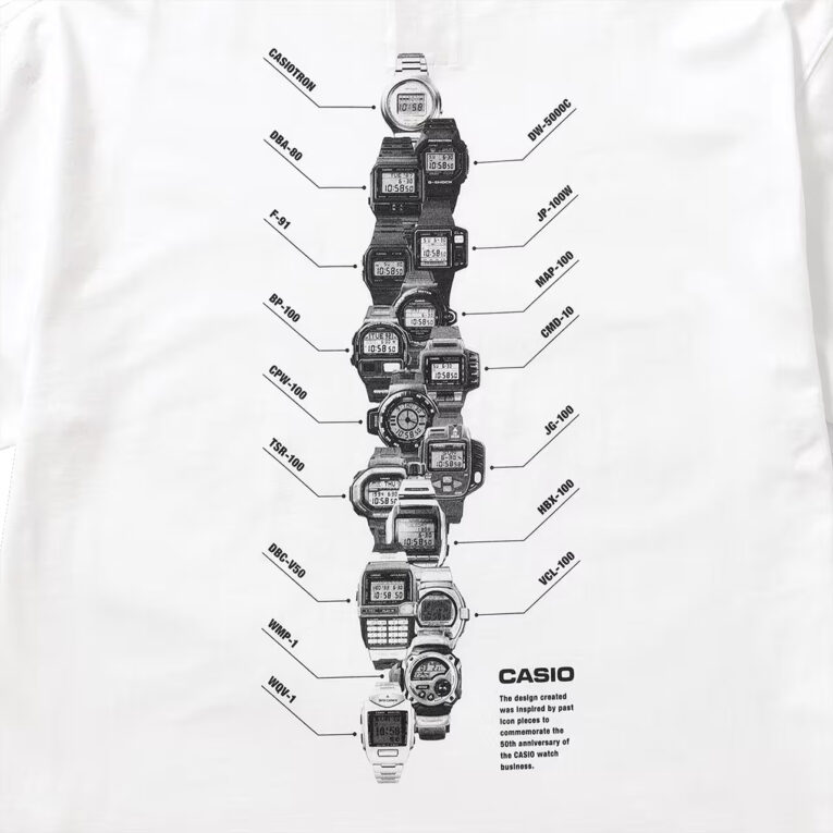 Casio Watch 50th Anniversary 16Models T-shirt Back Close-Up